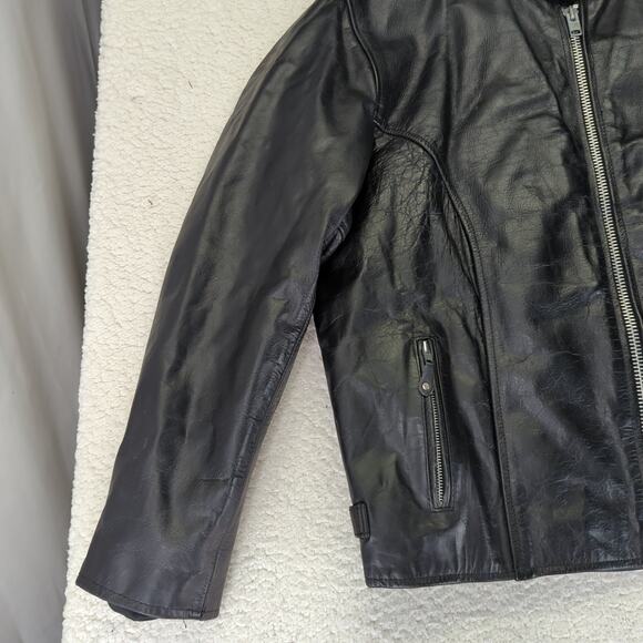 Vintage Unik Black Leather Biker Racing Jacket Cafe Men's 44‎ Quilted Thinsulate - Picture 6 of 13
